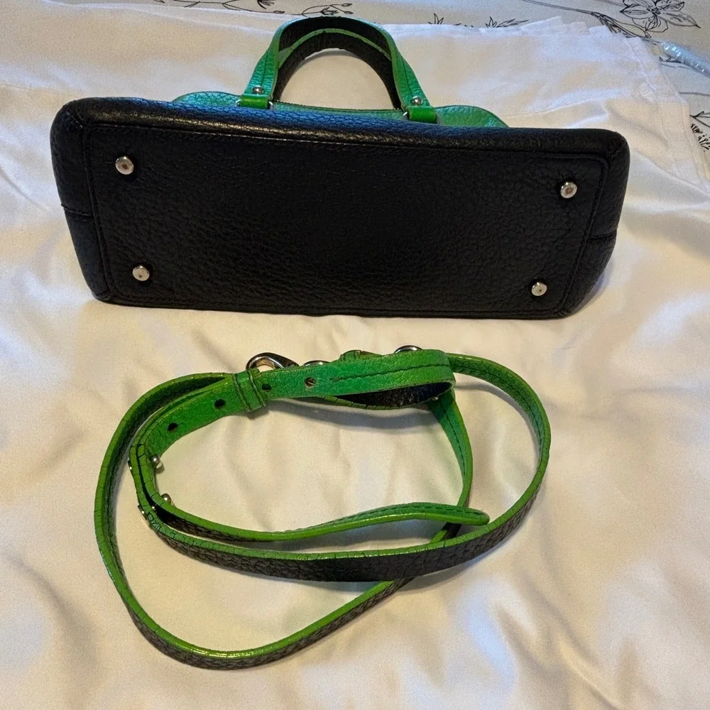 Kate Spade Green Black Colorblock Pebbled Leather‎ Dome Satchel Handbag